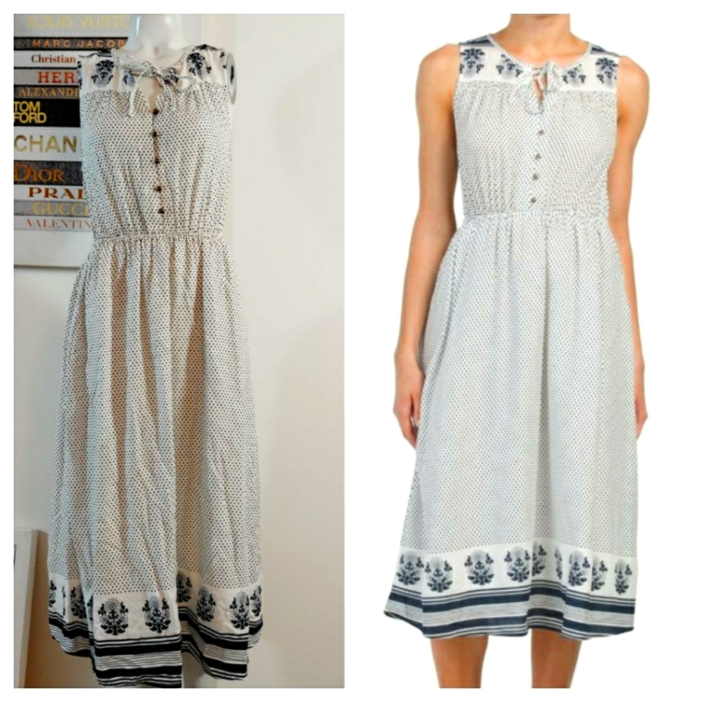 🍄🦋Lucky brand navy polka dots viscose summer dress Pinup nautical Size Xs New